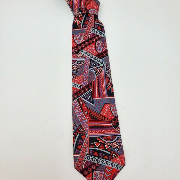 Blair Mens Necktie Red Geometric Design 100% Silk - Picture 1 of 4